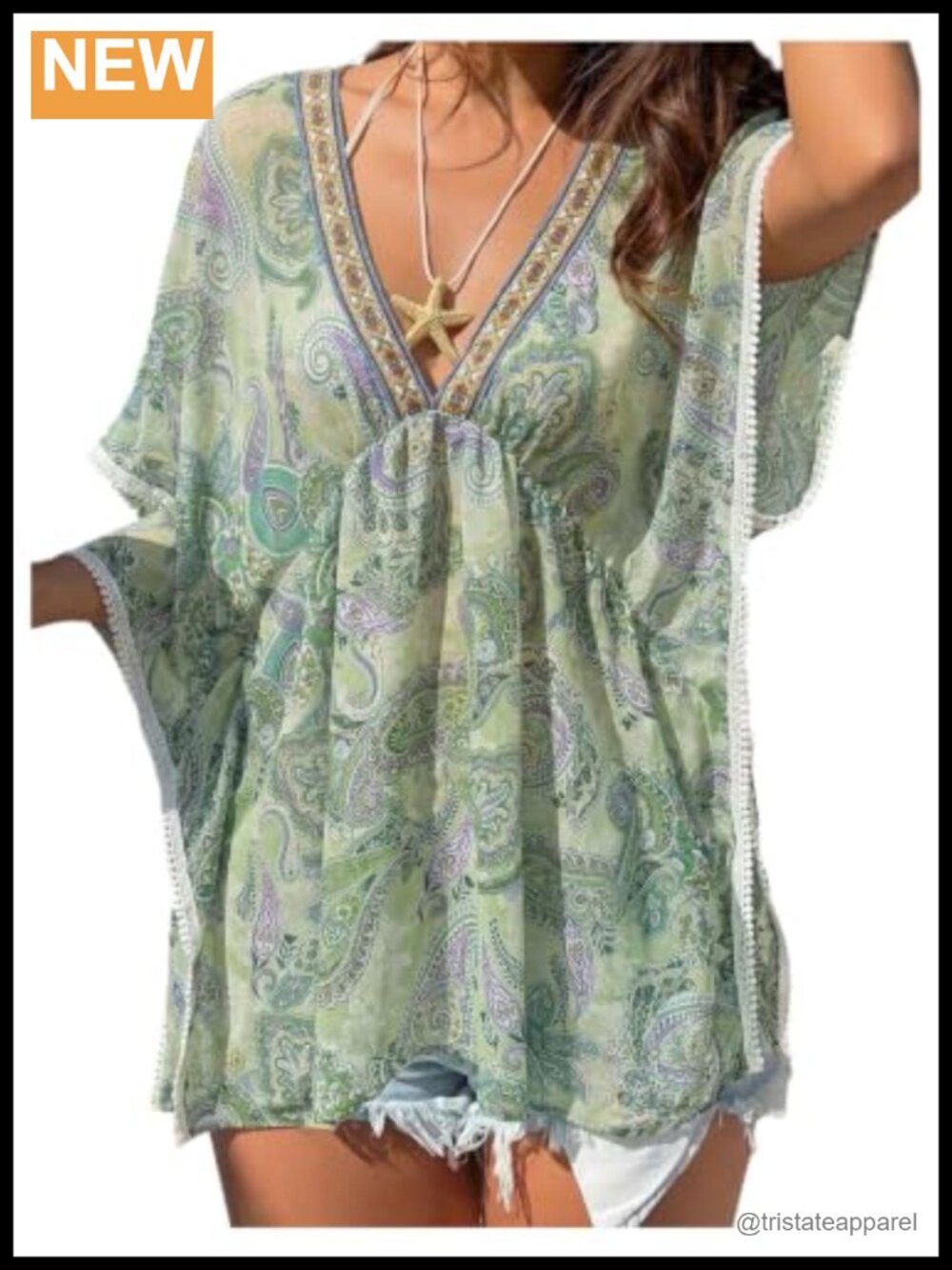 Paisley V-Neck Boho Blouse Dolman Sleeve